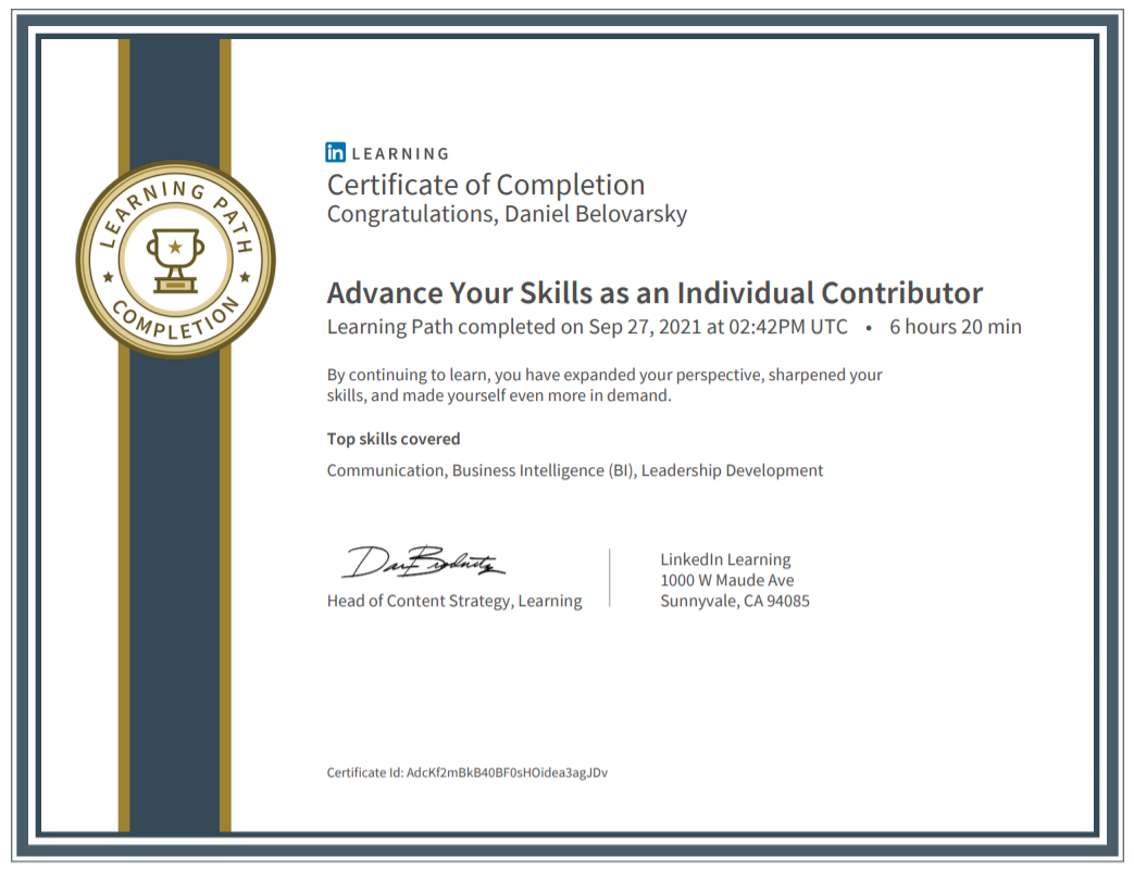 Advance Your Skills as an Individual Contributor Learning Path Certificate