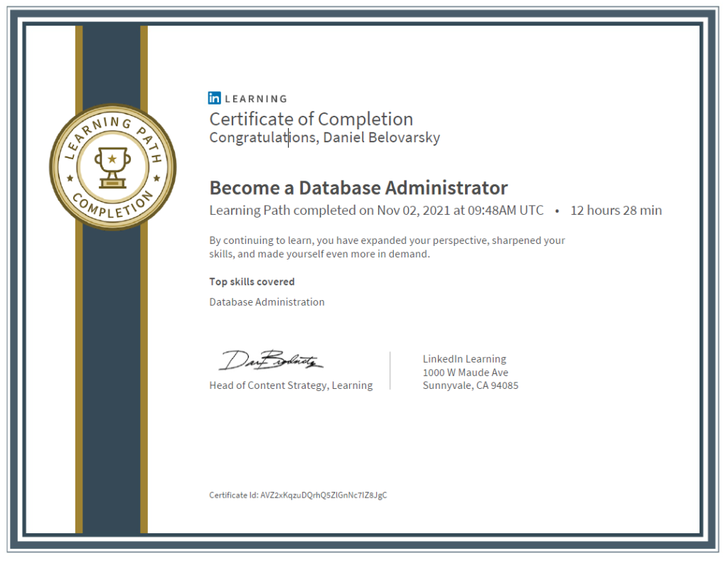 How To Become A Database Administrator Daniel Belovarsky   Become A Database Administrator PATH 12h28min 1024x789 